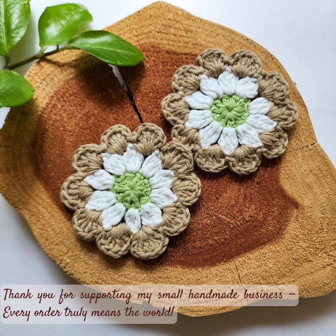 Cotton Car Coasters 2pc | Washable Handmade Floral Crochet Car Gifts