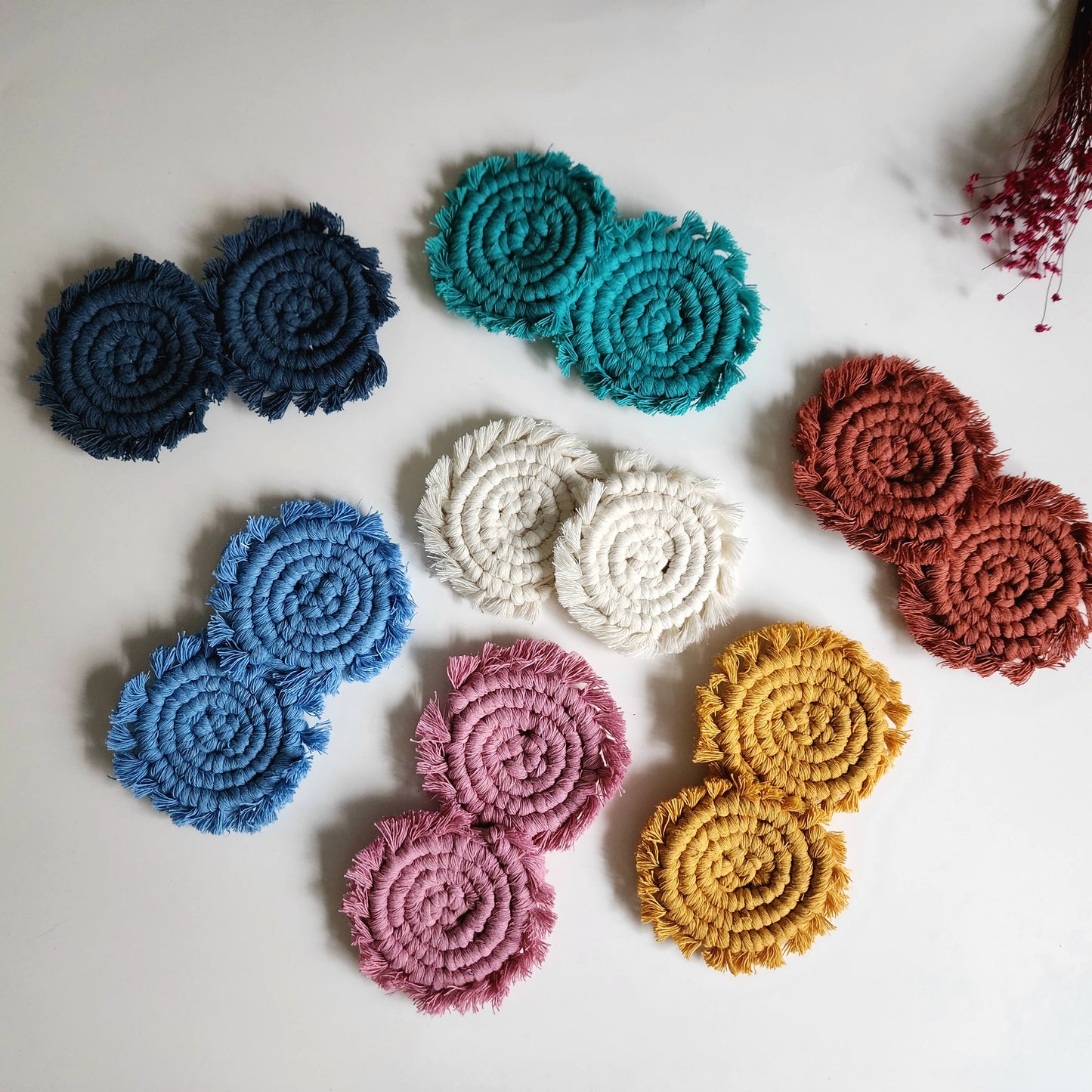 Mini Macrame Cotton Car Coasters- Set of 2