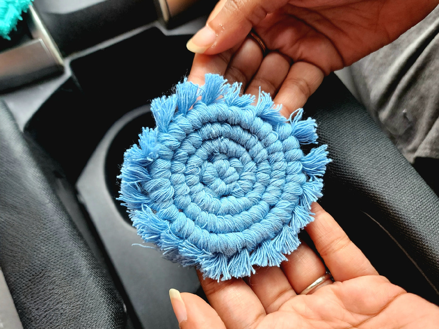 Mini Macrame Cotton Car Coasters- Set of 2