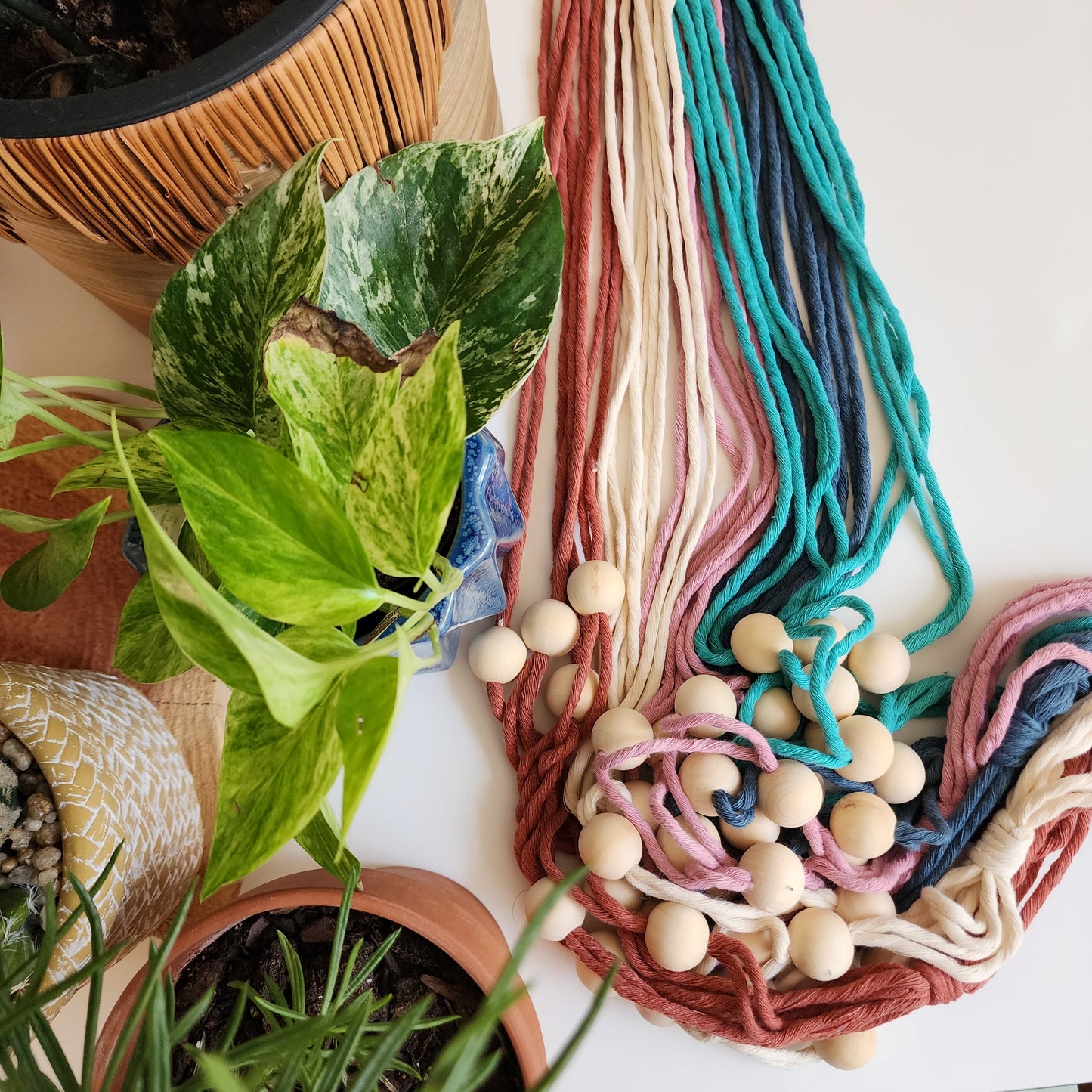 Beaded Macrame Plant Hanger- adjustable for Any different planters