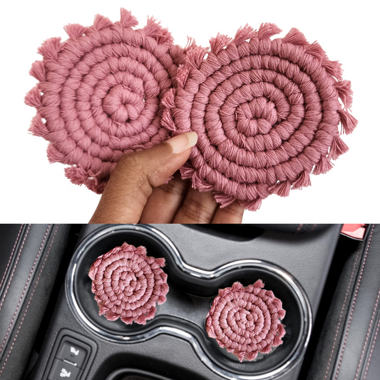 Mini Macrame Cotton Car Coasters- Set of 2