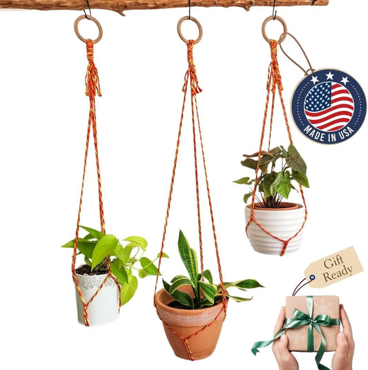 Set of 3 Macrame plant hanger for pots 4-10” live plants indoor and outdoor decor hanging plant holder Boho décor Plant stand Indoor plant shelf for Hanging planter for plant pots (Autumn Glow)