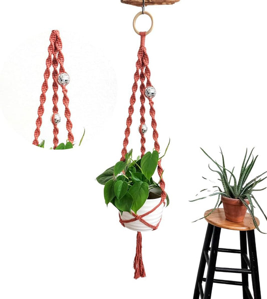 Macrame Plant Hanger Disco ball decor Hanging planters for indoor plants Cool gifts for plant lovers Boho plant pots plant stand indoor Hanging planters for outdoor plants Boho Decor (Cafe Latte)