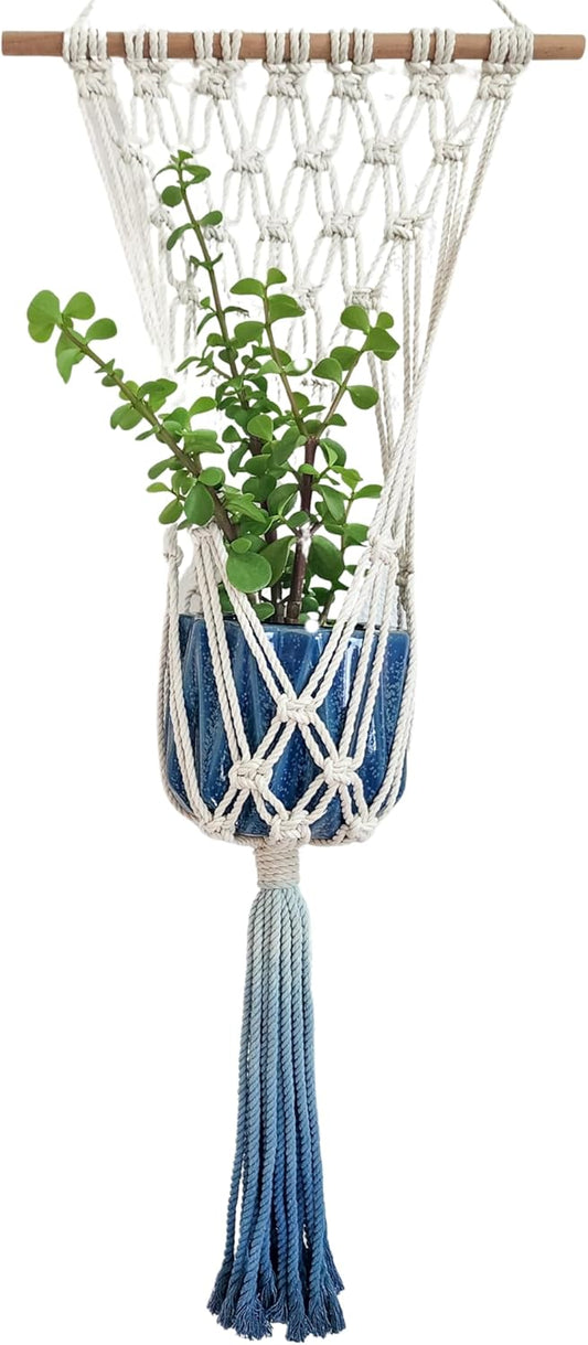 Ombre Dyed Macrame Wall Hanging plant stand indoor corner Macrame plant hanger indoor and outdoor plant hanger Plant shelf indoor vertical garden planter plant shelf indoor Boho Decor (Ombre Blue)