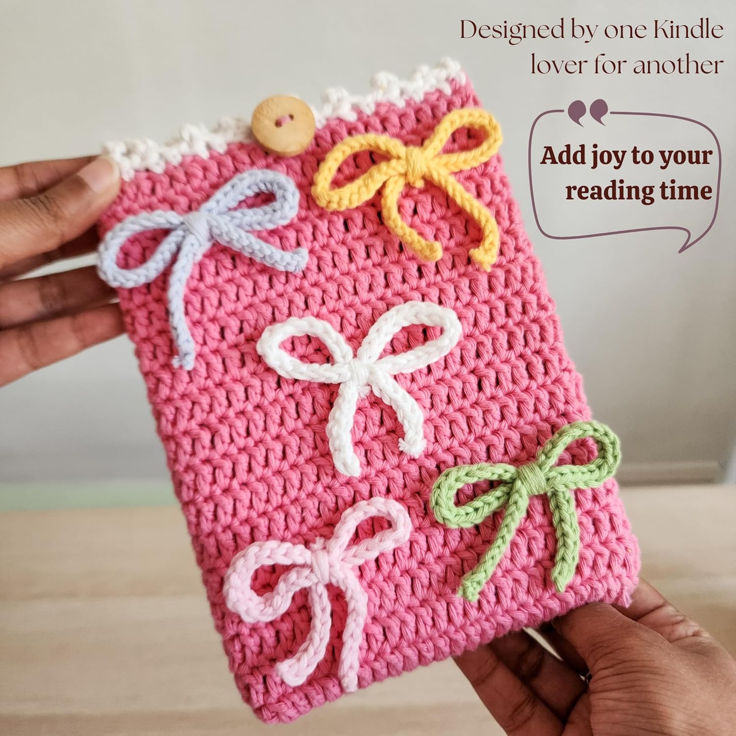 Handwoven Kindle Pouch, Compatible with All Models 5.5”- 7” (Except Scribe), Handmade Kindle Accessories for Women, Protective Sleeve Cover Pouch Bag, Crotcheted eBook Reader Sleeves