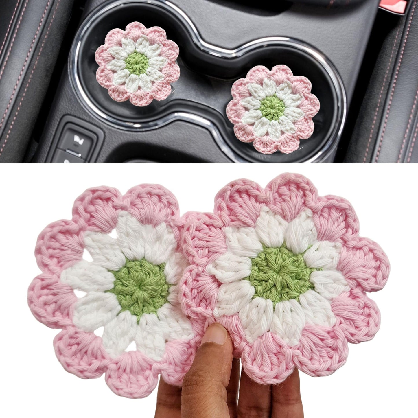 Cotton Car Coasters 2pc Car Cup Coasters Cute car Accessories for Women car Coaster for Cup Holders (Caramel Petal)