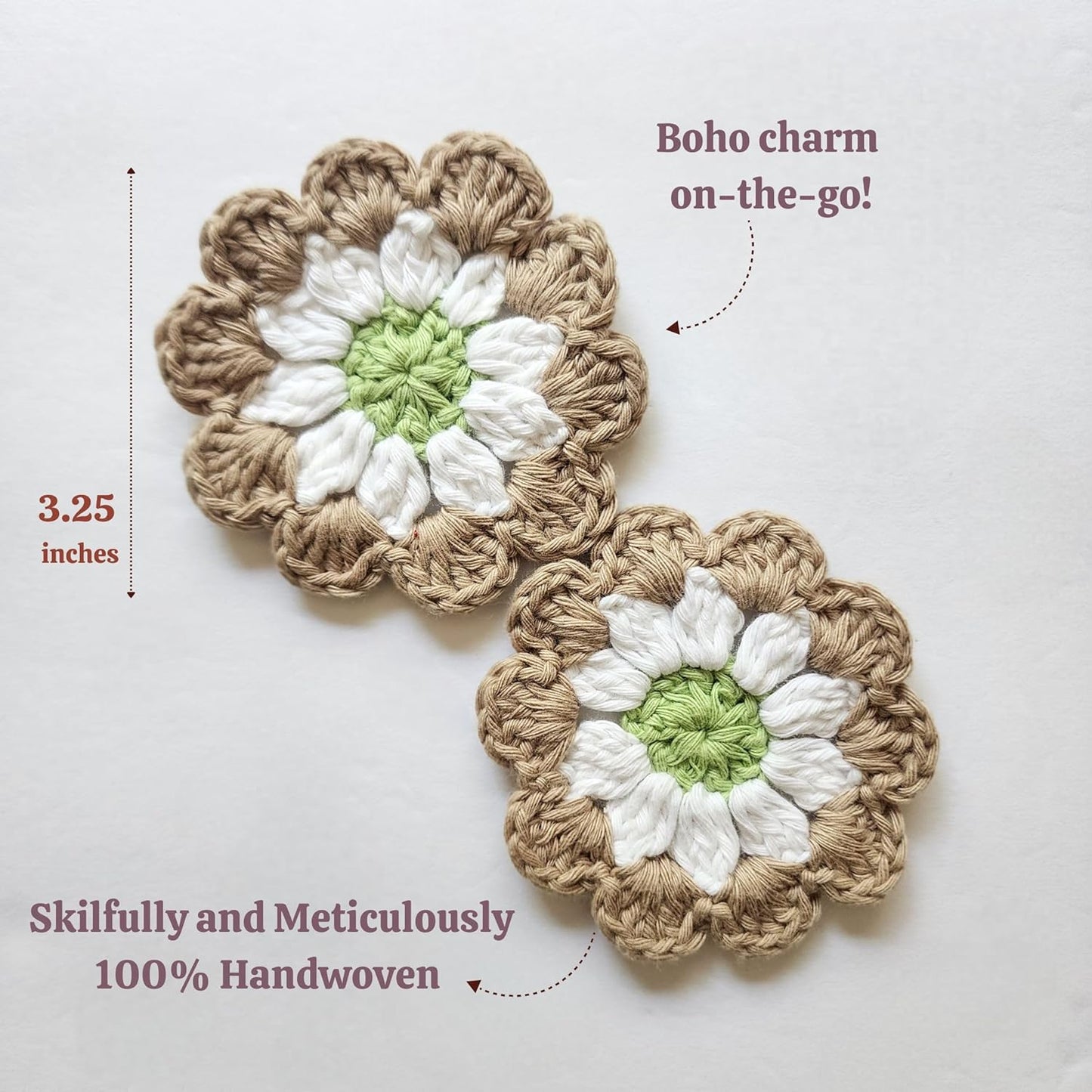 Cotton Car Coasters 2pc Car Cup Coasters Cute car Accessories for Women car Coaster for Cup Holders (Caramel Petal)