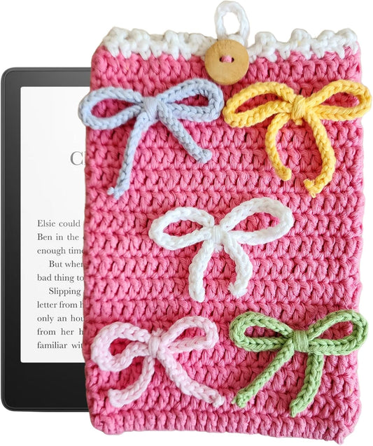 Handwoven Kindle Pouch, Compatible with All Models 5.5”- 7” (Except Scribe), Handmade Kindle Accessories for Women, Protective Sleeve Cover Pouch Bag, Crotcheted eBook Reader Sleeves