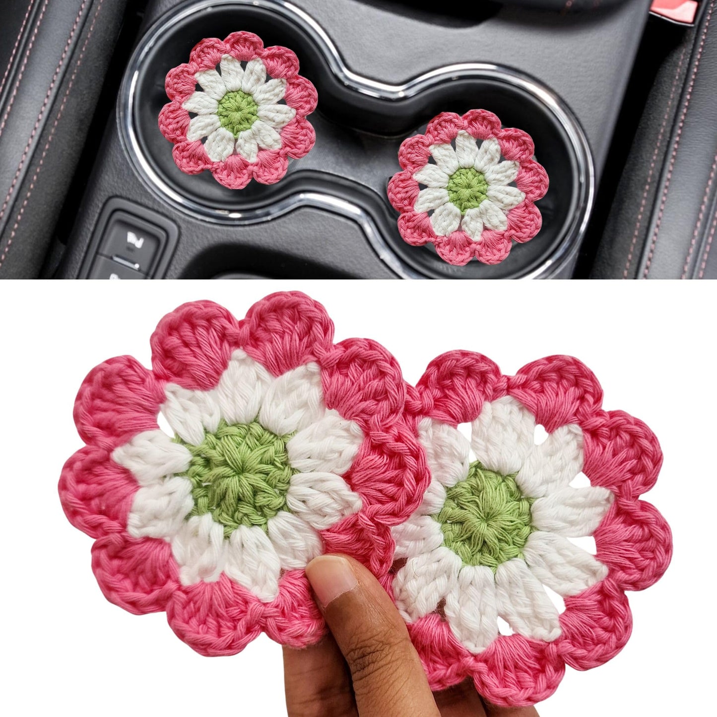 Cotton Car Coasters 2pc Car Cup Coasters Cute car Accessories for Women car Coaster for Cup Holders (Caramel Petal)