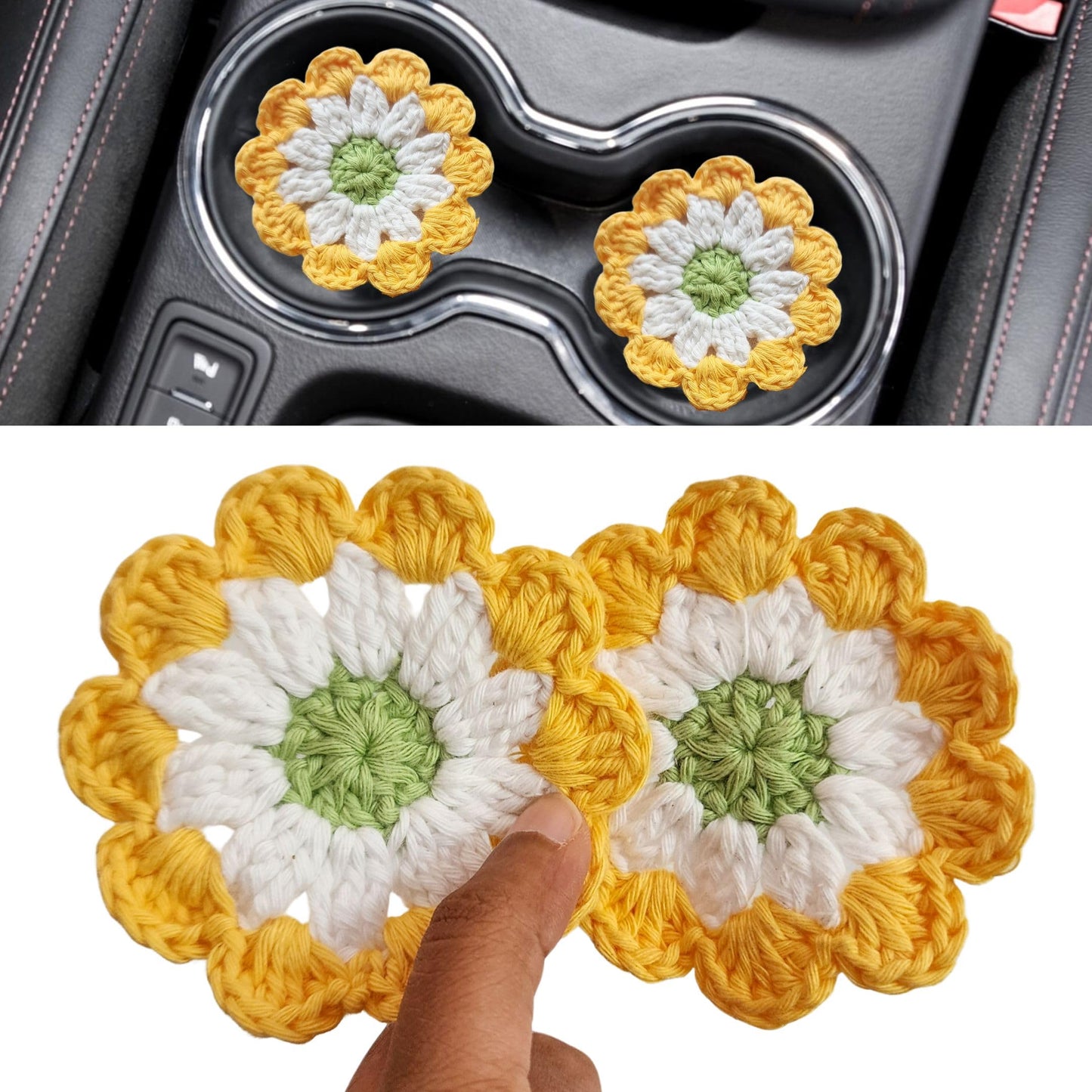 Cotton Car Coasters 2pc Car Cup Coasters Cute car Accessories for Women car Coaster for Cup Holders (Caramel Petal)