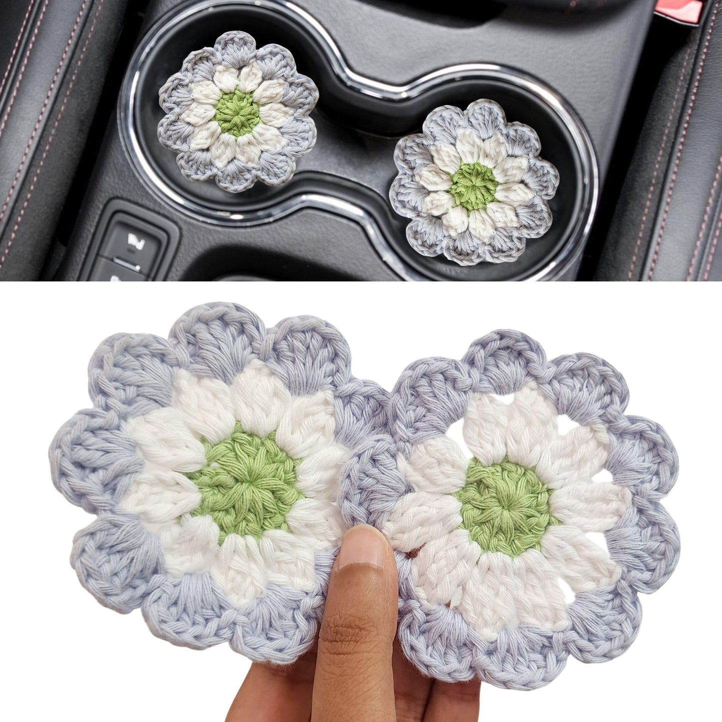 Cotton Car Coasters 2pc Car Cup Coasters Cute car Accessories for Women car Coaster for Cup Holders (Caramel Petal)