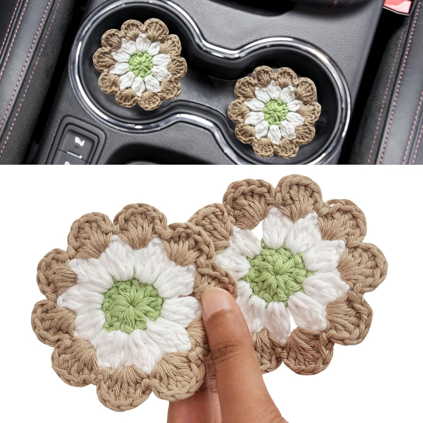 Cotton Car Coasters 2pc Car Cup Coasters Cute car Accessories for Women car Coaster for Cup Holders (Caramel Petal)