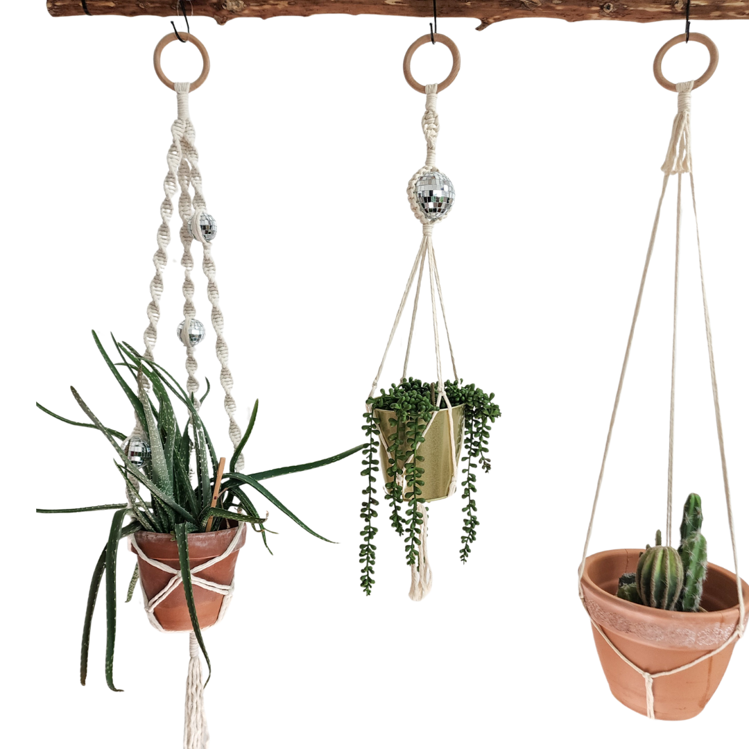 Set of 3 Macrame Plant Hangers | Disco ball decor Hanging planters