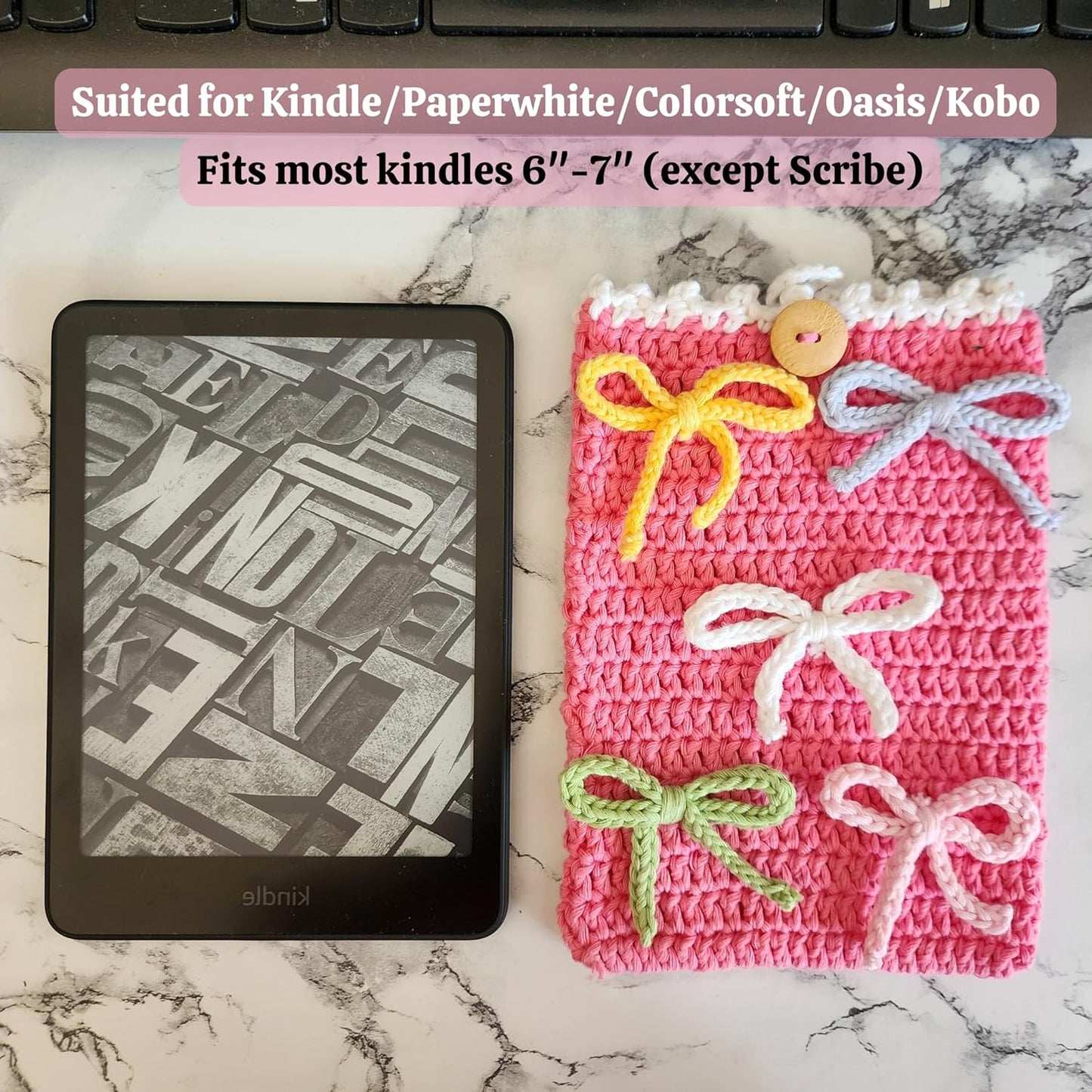 Handwoven Kindle Pouch, Compatible with All Models 5.5”- 7” (Except Scribe), Handmade Kindle Accessories for Women, Protective Sleeve Cover Pouch Bag, Crotcheted eBook Reader Sleeves