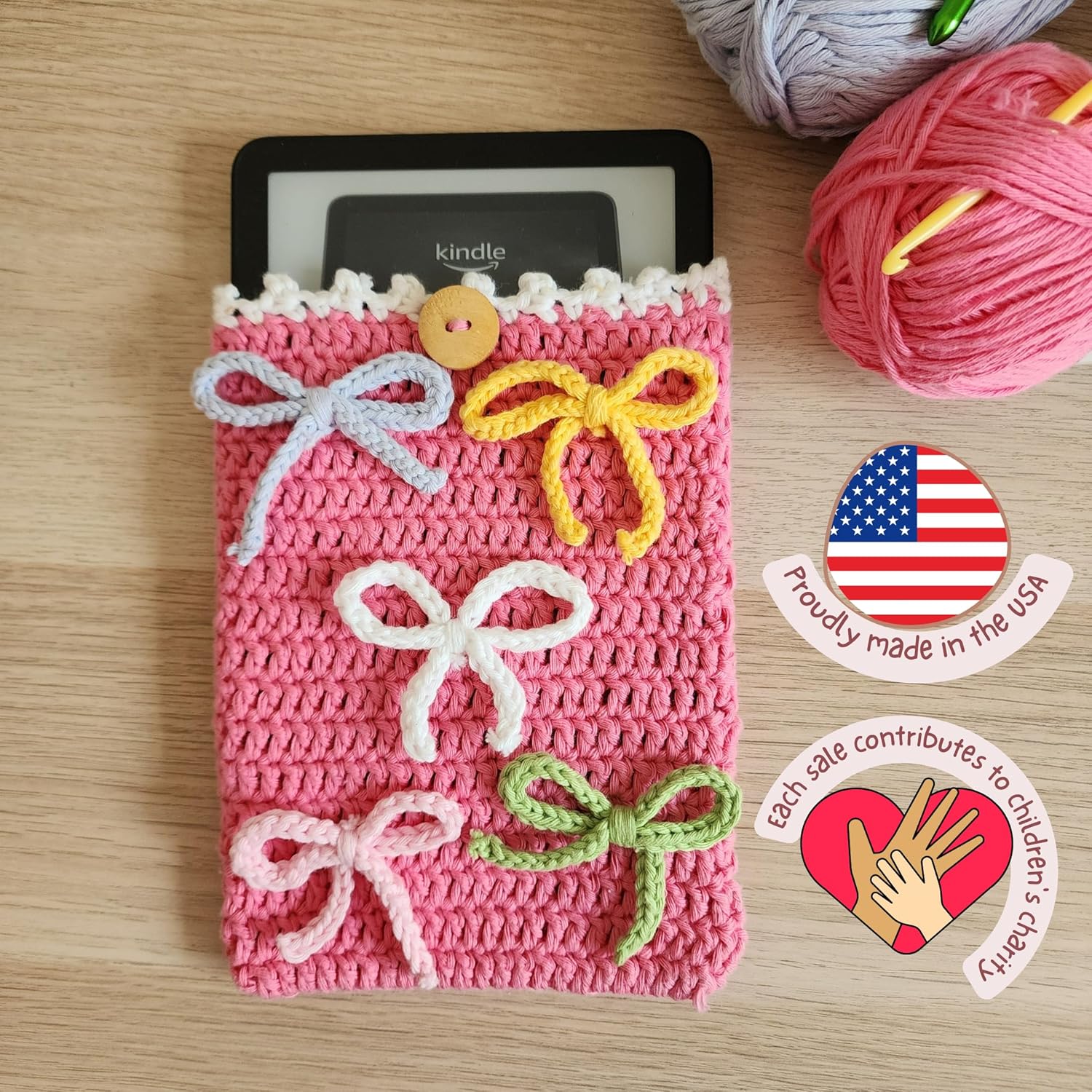 Handwoven Kindle Pouch, Compatible with All Models 5.5”- 7” (Except Scribe), Handmade Kindle Accessories for Women, Protective Sleeve Cover Pouch Bag, Crotcheted eBook Reader Sleeves