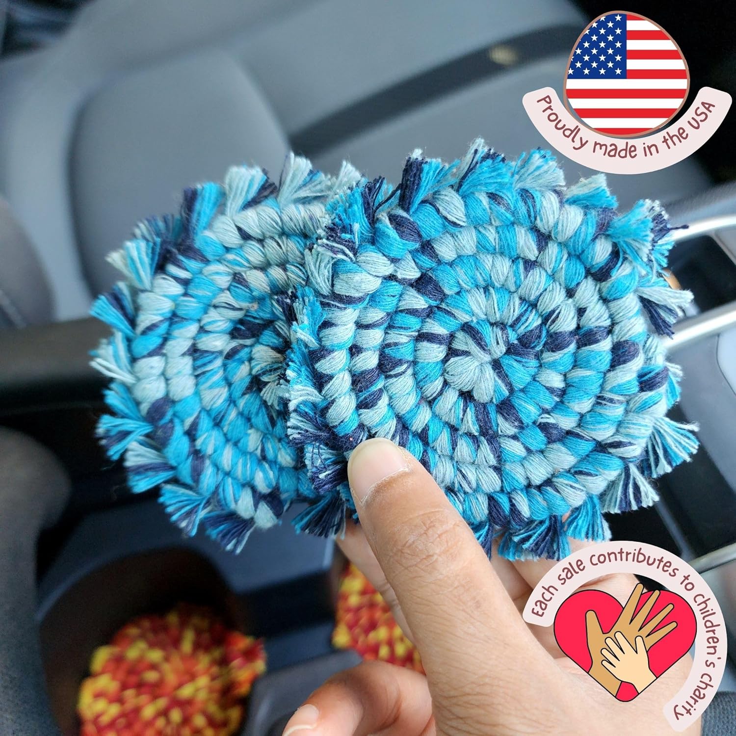 Cotton Car Coasters 2pc Car Cup Coasters Cute car Accessories for Women car Coaster for Cup Holders (Blue Lagoon)
