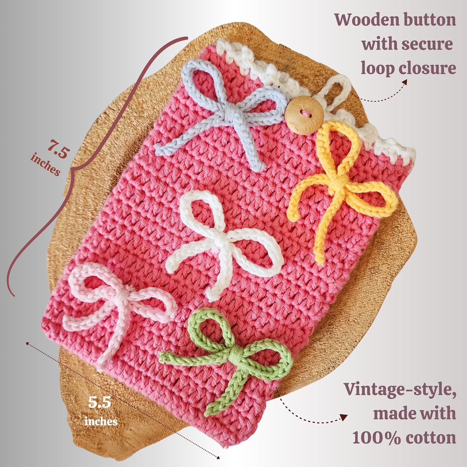 Handwoven Kindle Pouch, Compatible with All Models 5.5”- 7” (Except Scribe), Handmade Kindle Accessories for Women, Protective Sleeve Cover Pouch Bag, Crotcheted eBook Reader Sleeves