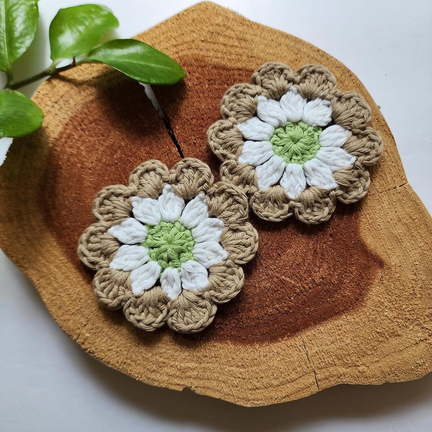 Cotton Car Coasters 2pc Car Cup Coasters Cute car Accessories for Women car Coaster for Cup Holders (Caramel Petal)