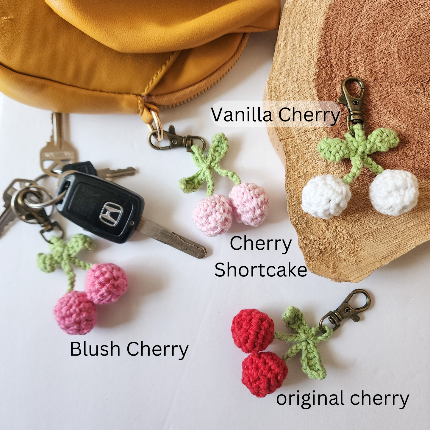 Handmade Cherry Keychain | Handwoven Crocheted Keyring WHOLESALE