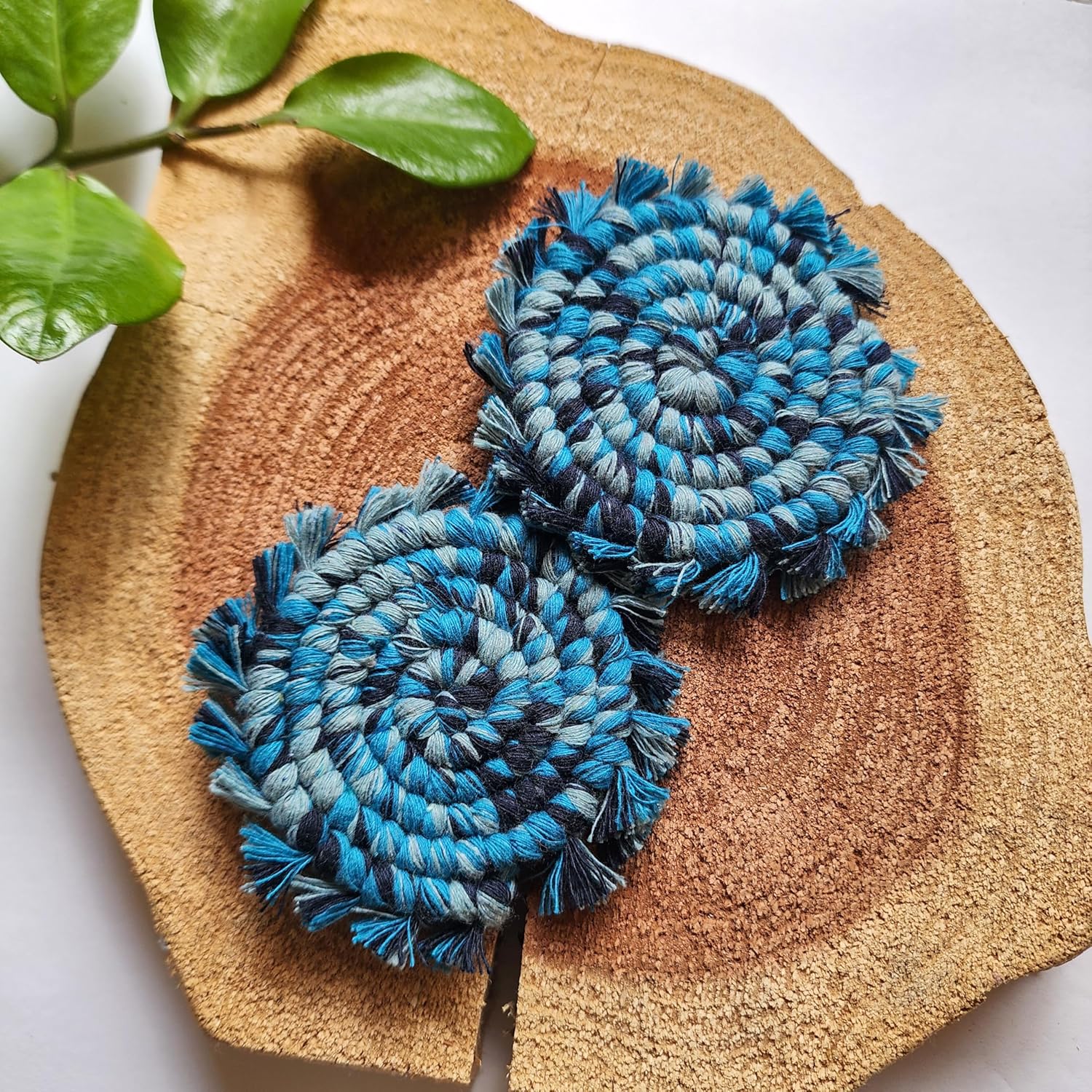 Cotton Car Coasters 2pc Car Cup Coasters Cute car Accessories for Women car Coaster for Cup Holders (Blue Lagoon)