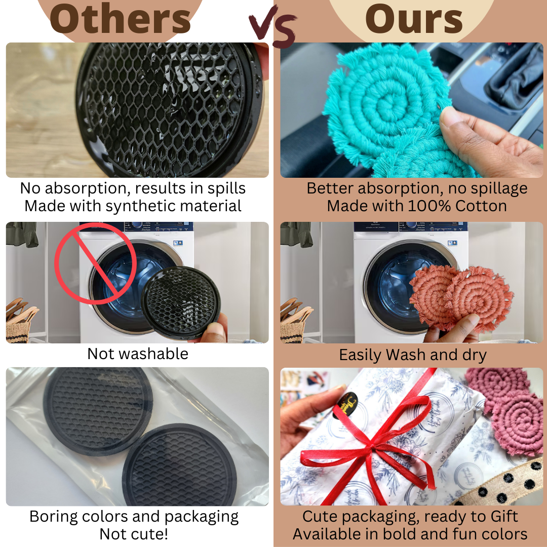 Mini Macrame Cotton Car Coasters- Set of 2