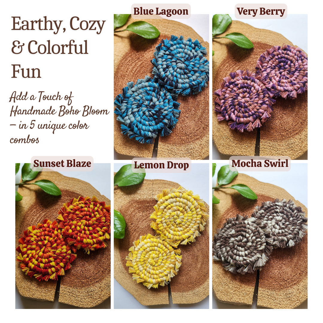 Cotton Car Coasters 2pc | Washable Multicolor Handmade Macrame Car Accessories for Women