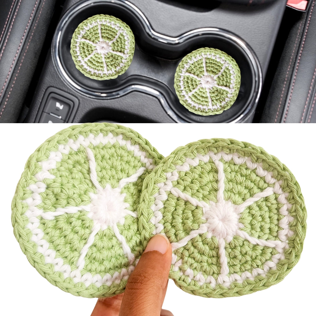 Set of 2 Car Coasters | Handwoven Crochet Cotton Fruit Car Coaster Set