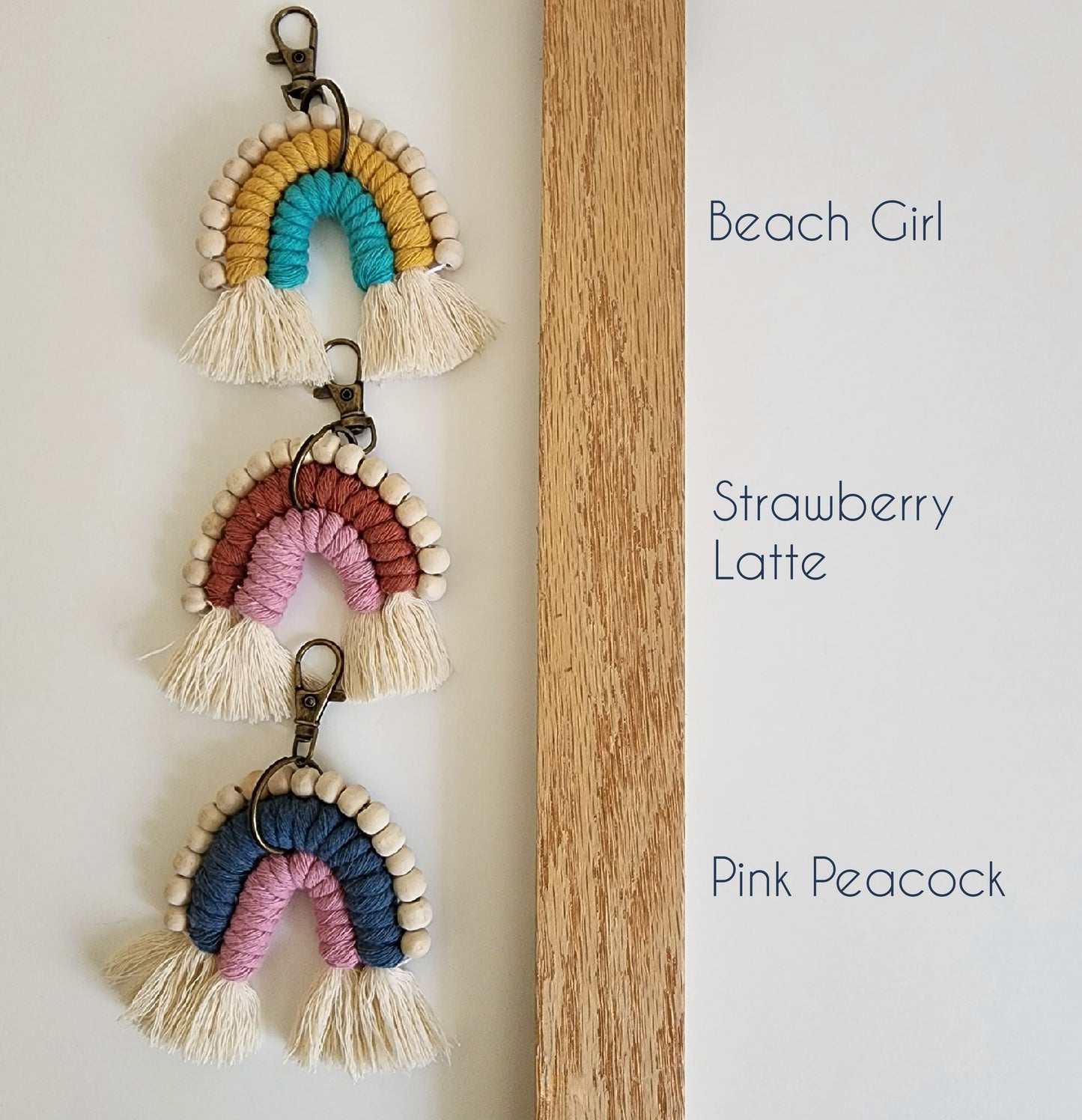 Macrame Rainbow Keychain with wooden beads
