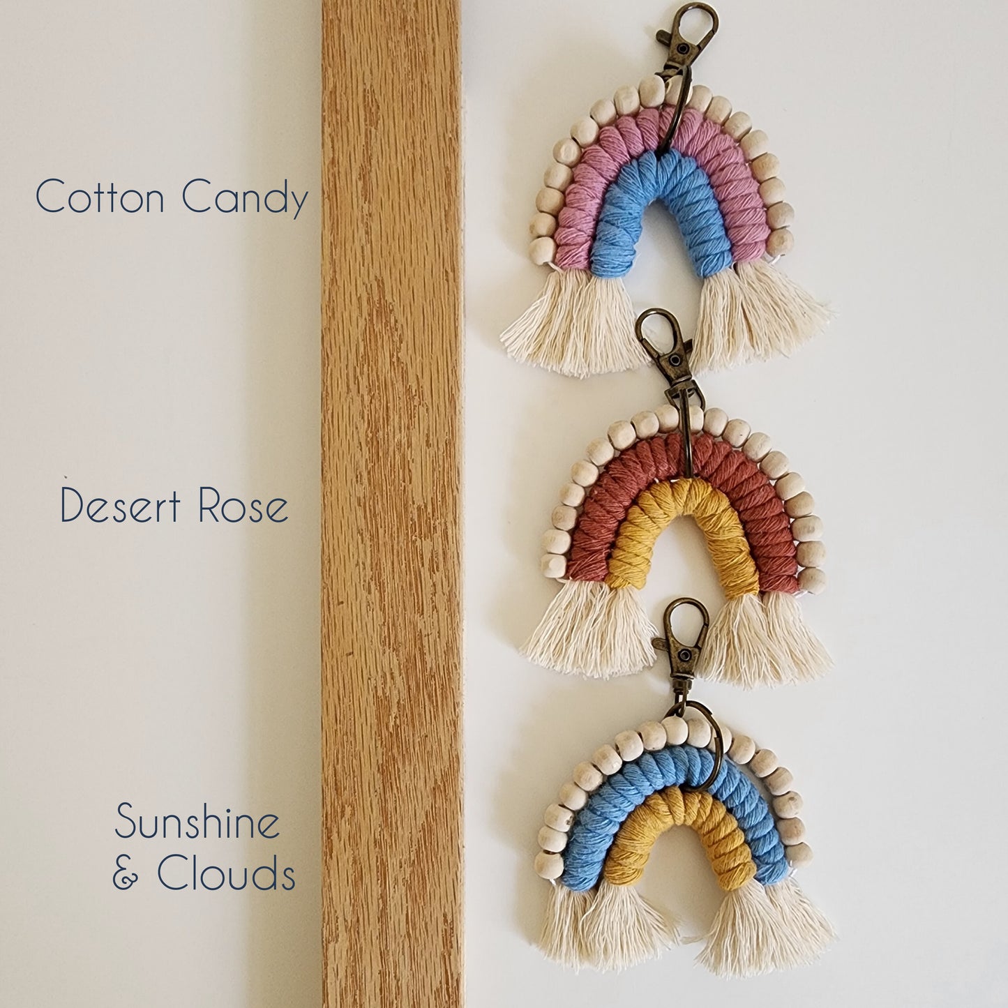 Macrame Rainbow Keychain with wooden beads