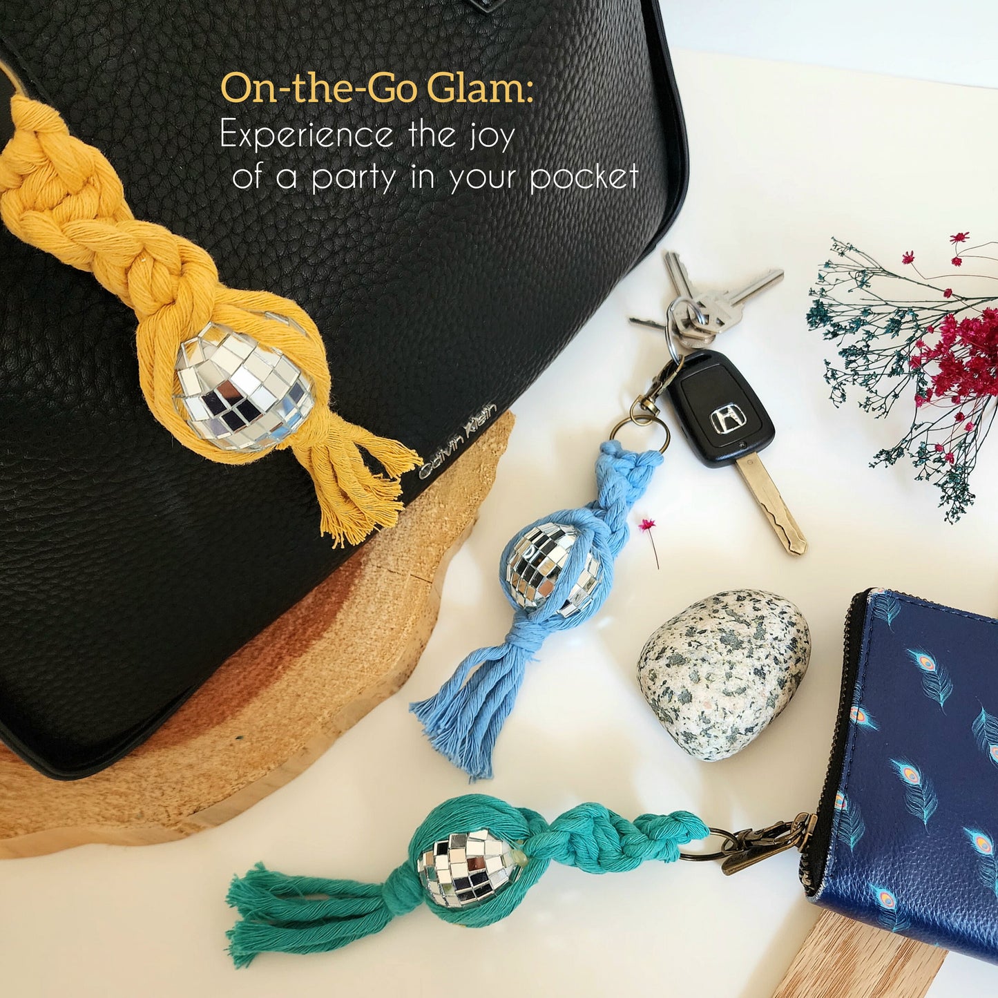 Macrame Disco Ball Keychain Charm