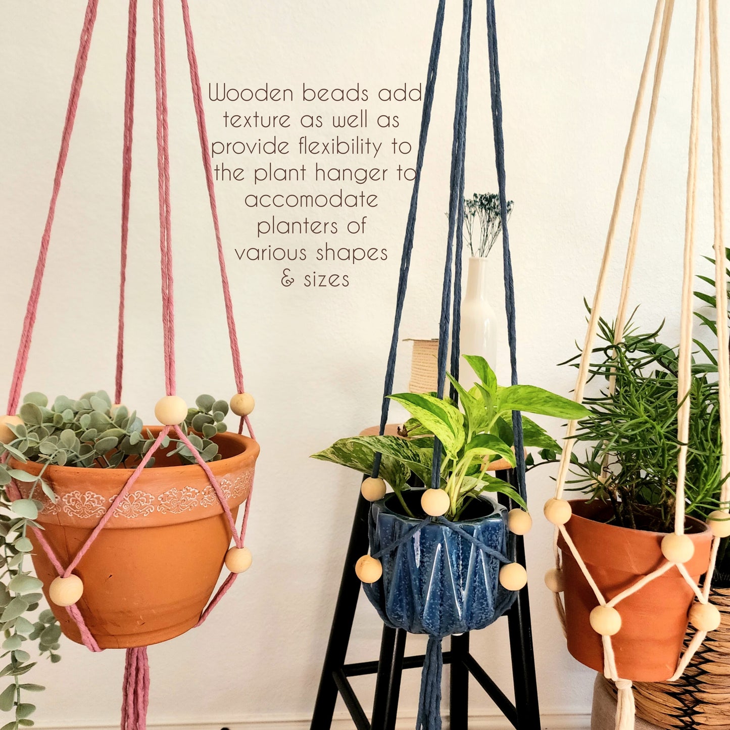 Beaded Macrame Plant Hanger- adjustable for Any different planters