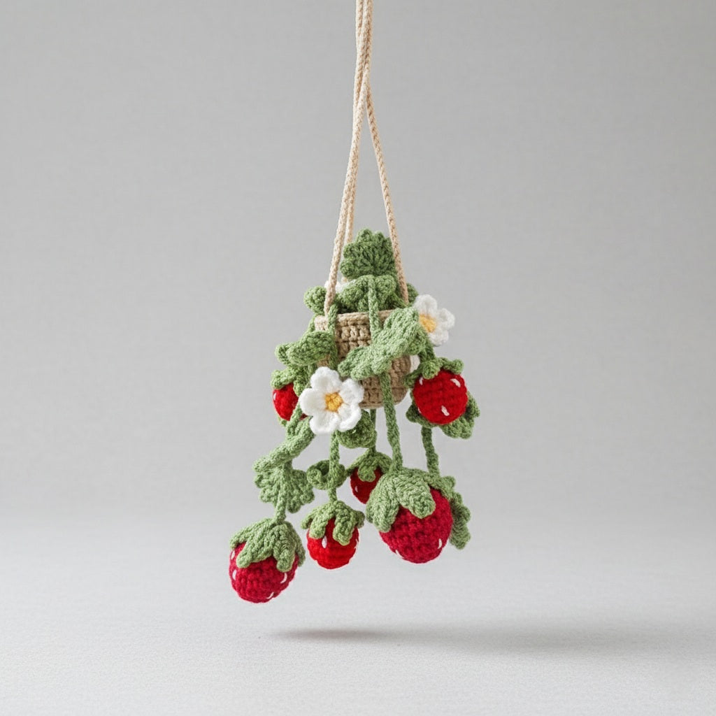 Boho Crochet Strawberry Car Charm | Pack of 3 - $10 each | WHOLESALE