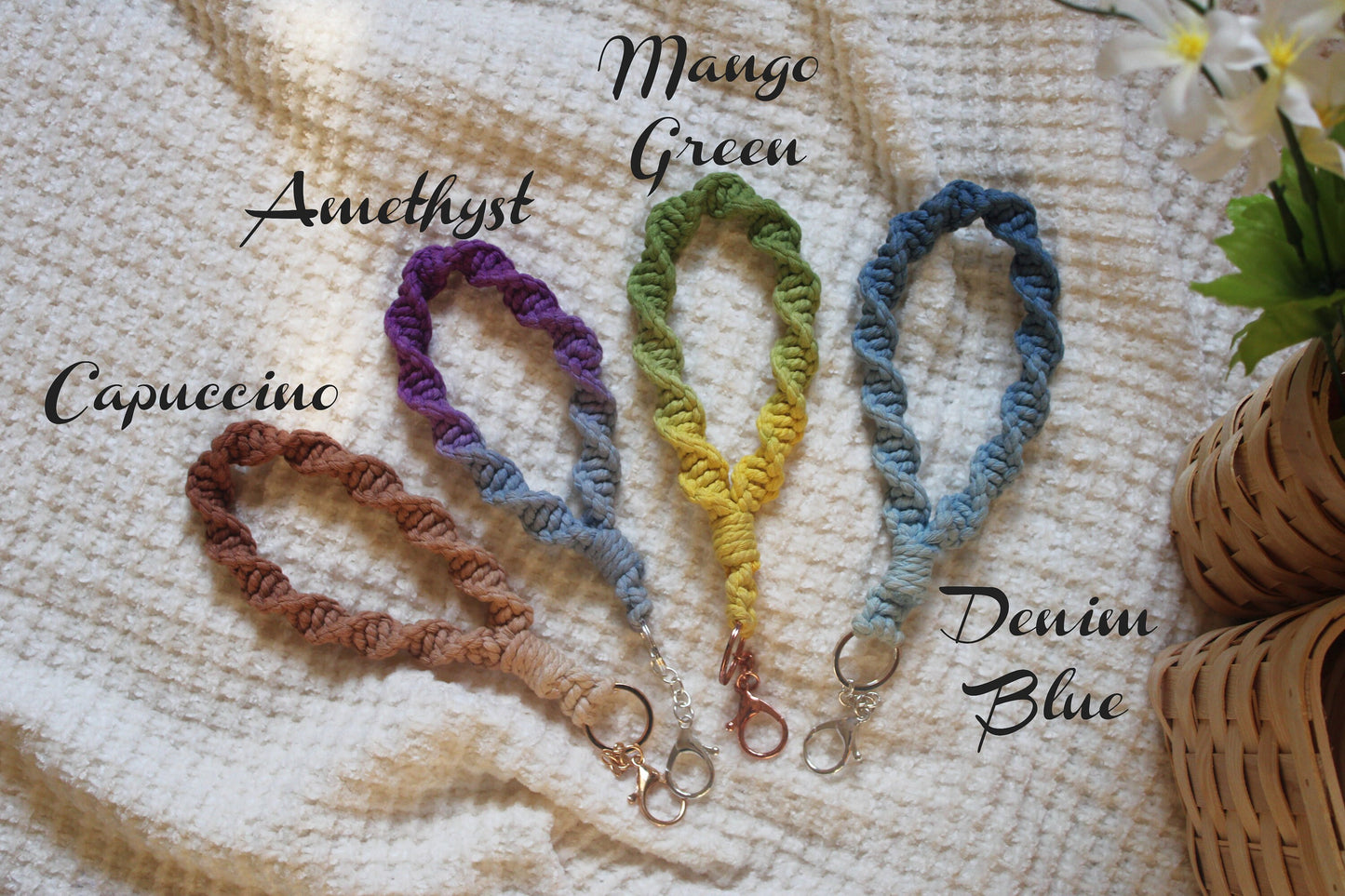 Handmade ombre dip dyed Macrame Wristlet Keychain