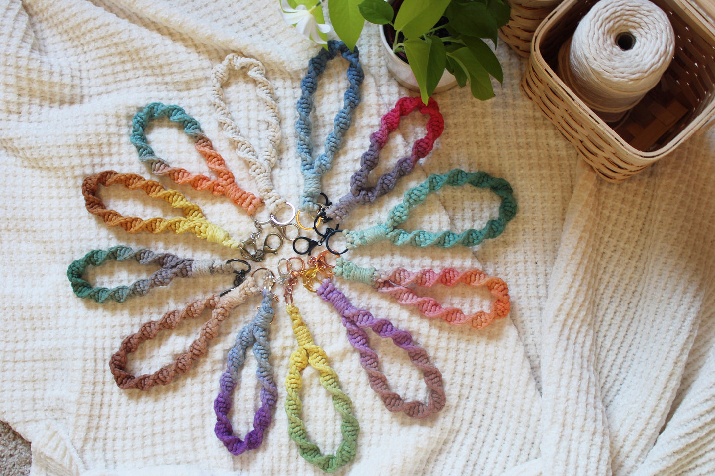 Handmade ombre dip dyed Macrame Wristlet Keychain