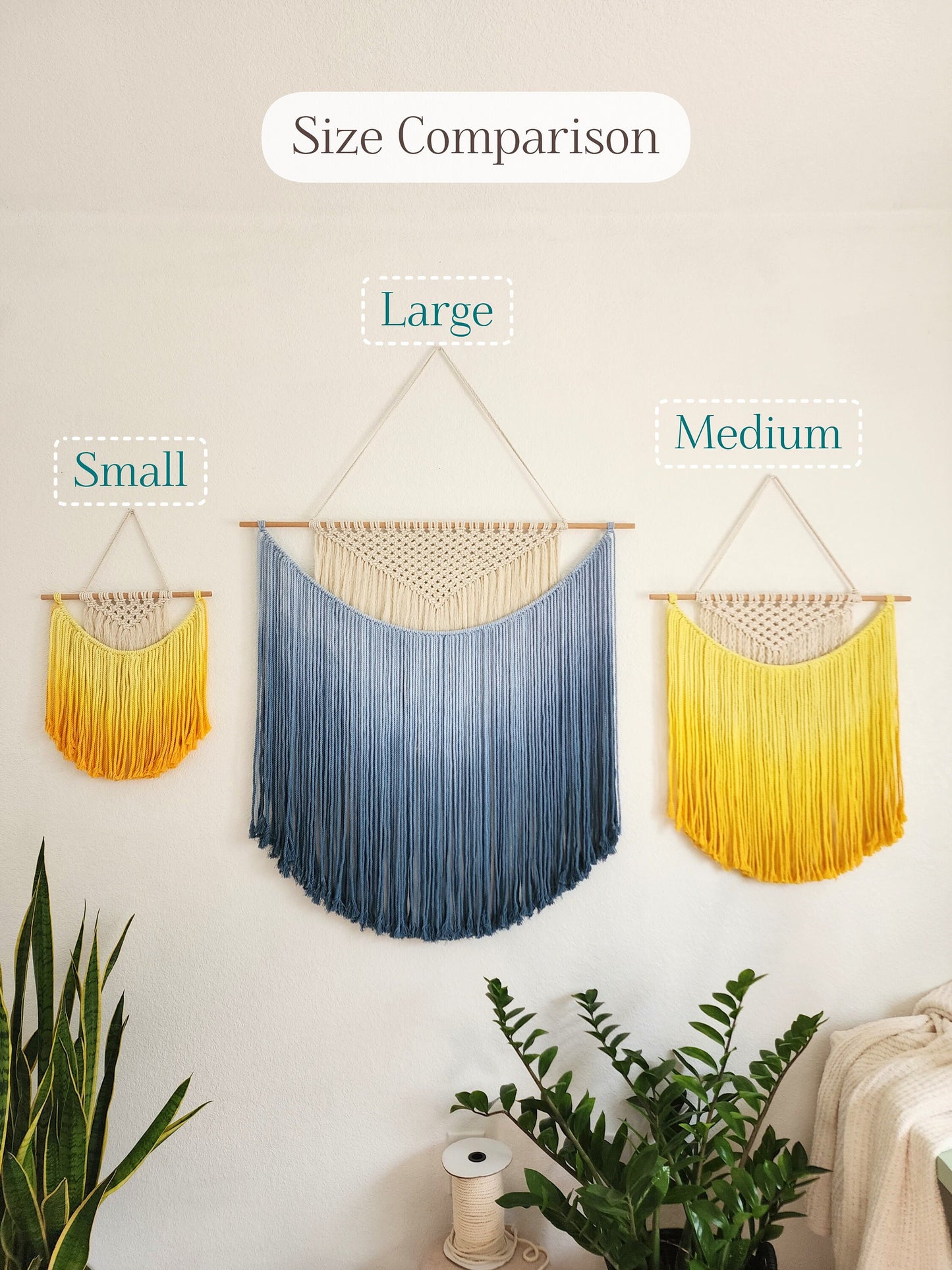 Handmade Macrame wall hanging in Ombre Teal Color