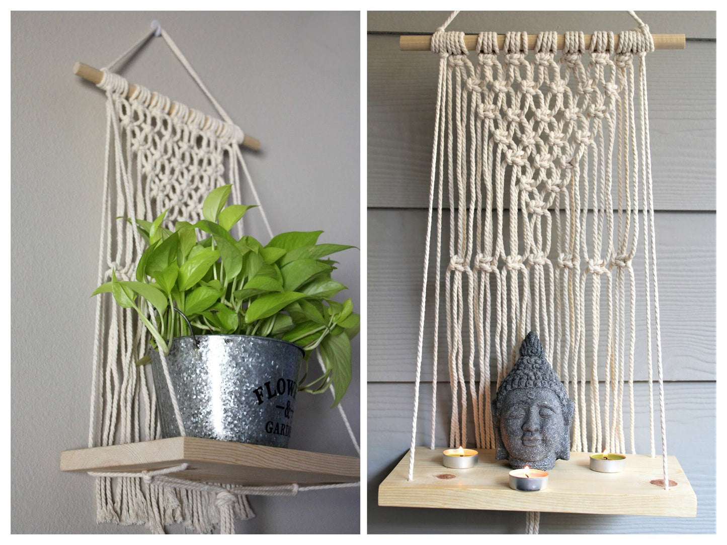 Handmade Boho Macrame wooden Shelf for Plants, Decorative Floating shelf WHOLESALE