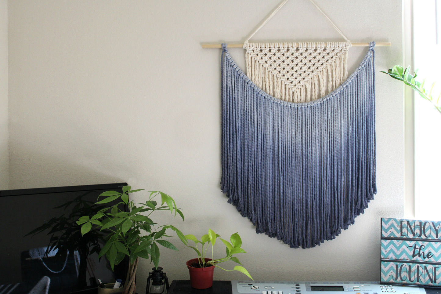 Handmade Macrame wall hanging in Ombre Royal Blue