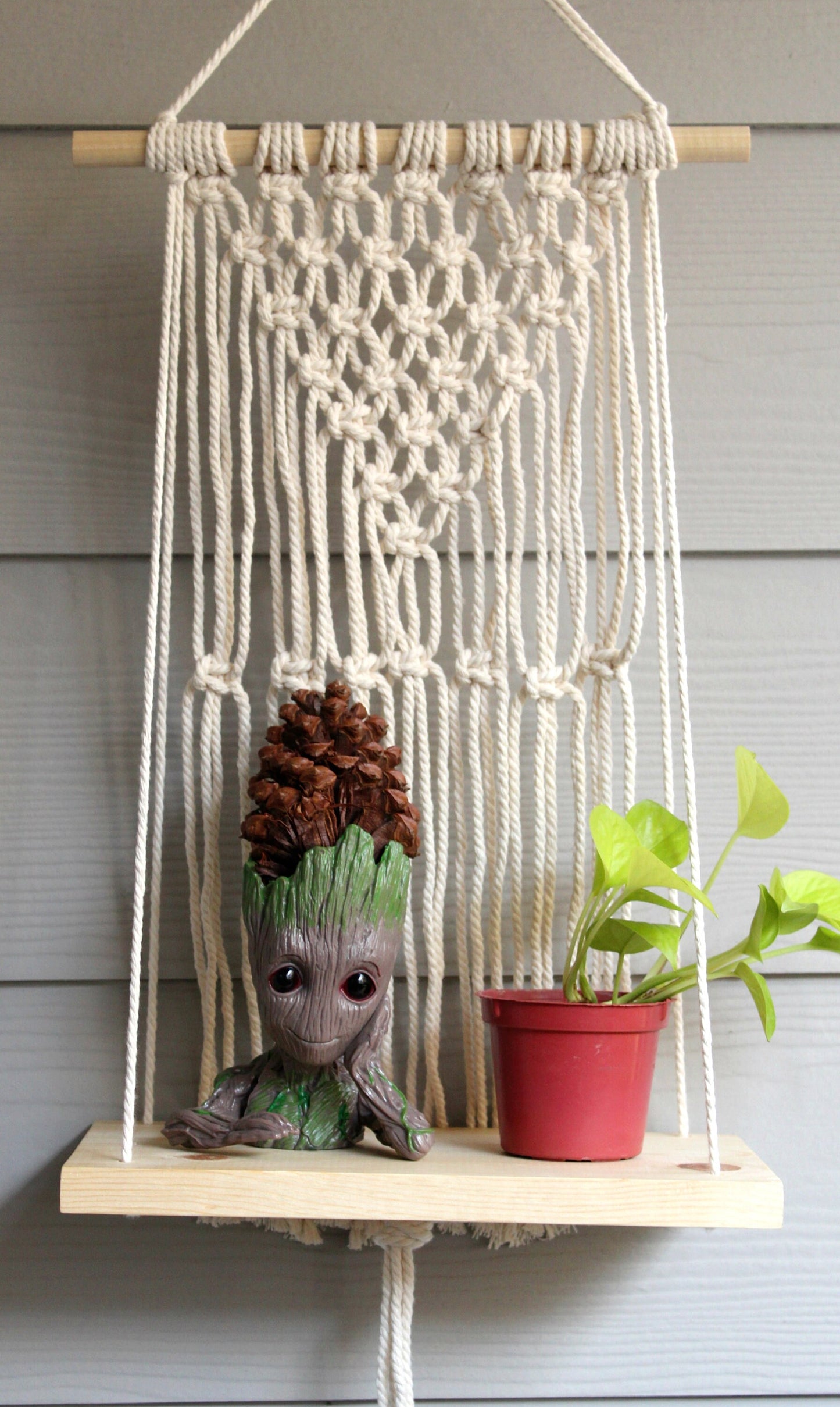 Handmade Boho Macrame wooden Shelf for Plants, Decorative Floating shelf WHOLESALE