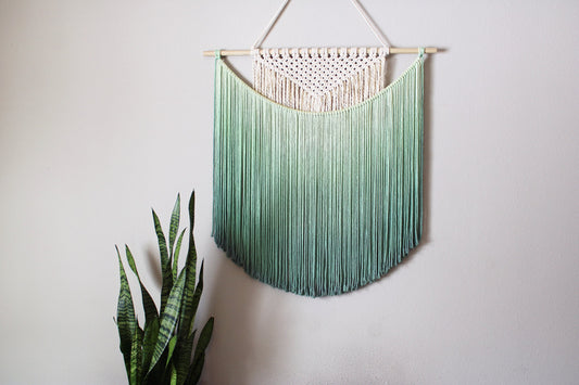 Handmade Macrame wall hanging in Ombre Green