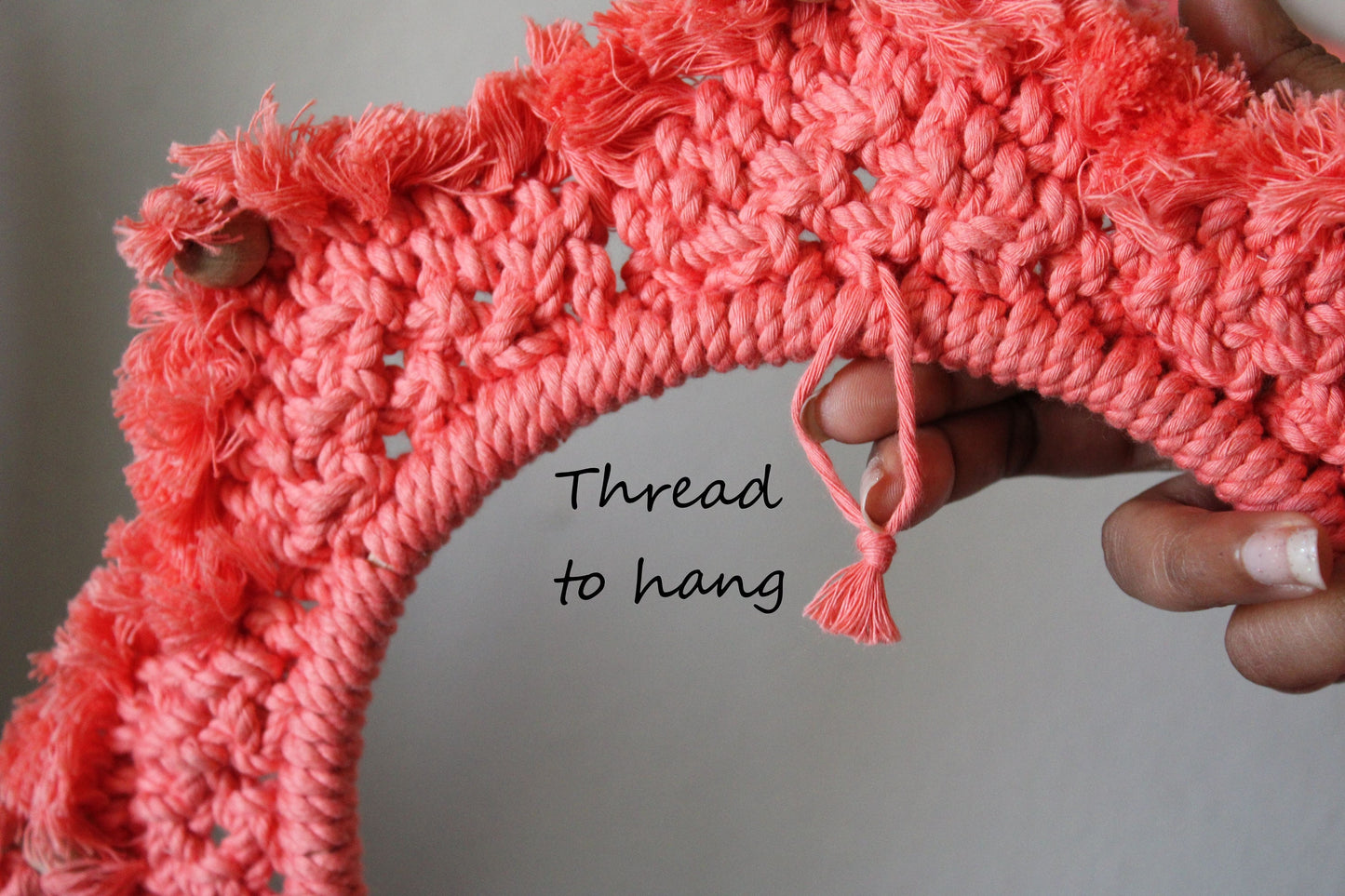 Set of 3 Handmade Macrame Mandala Art in coral pink