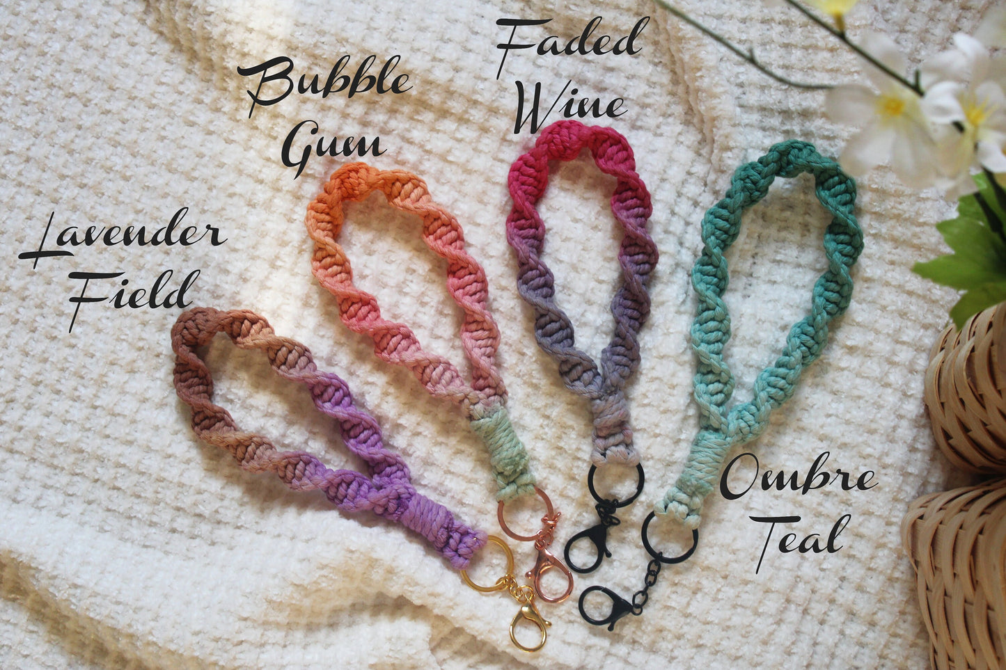 Handmade ombre dip dyed Macrame Wristlet Keychain