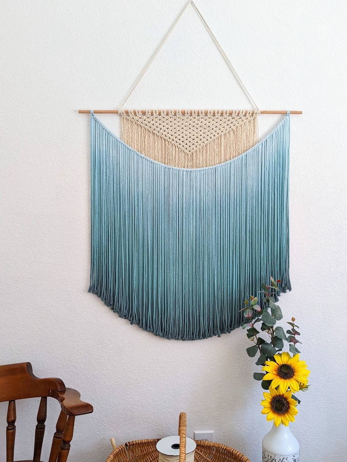 Handmade Macrame wall hanging in Ombre Teal Color