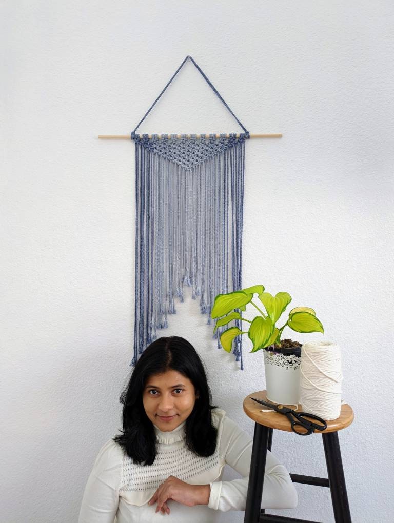 Minimalist wall hanging, Ombre Royal Blue tapestry