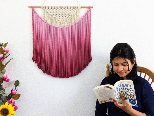 Handmade Macrame wall hanging in Ombre Magenta Pink