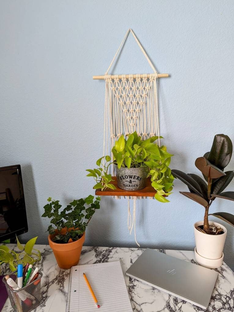Handmade Boho Macrame wooden Shelf for Plants, Decorative Floating shelf WHOLESALE