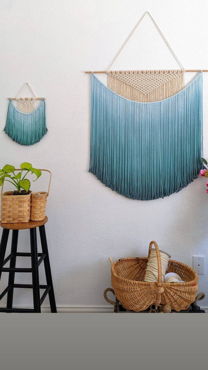 Handmade Macrame wall hanging in Ombre Teal Color