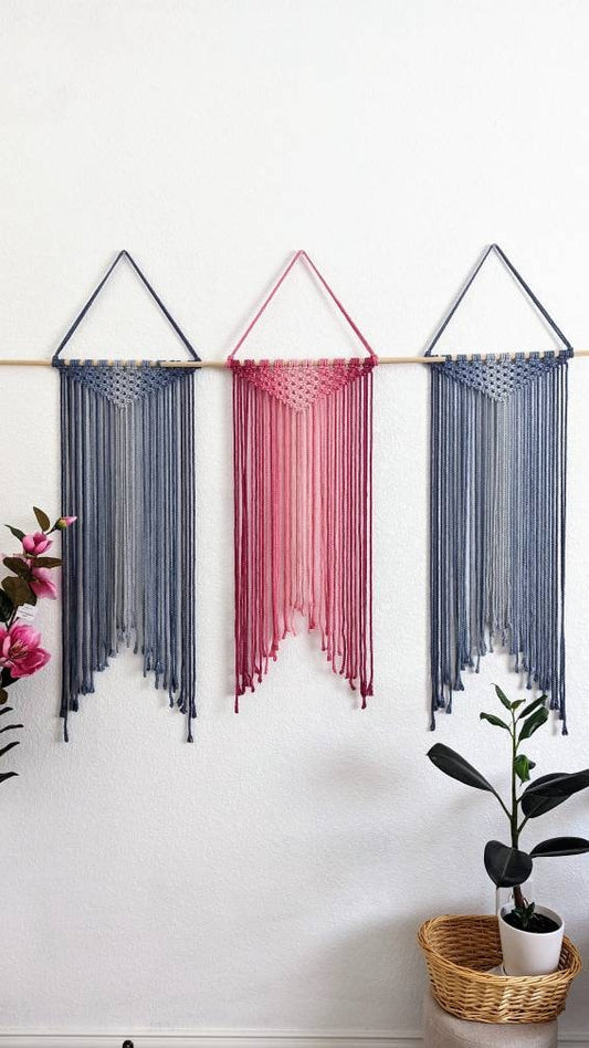 Minimalist wall hanging, Ombre Magenta Pink tapestry