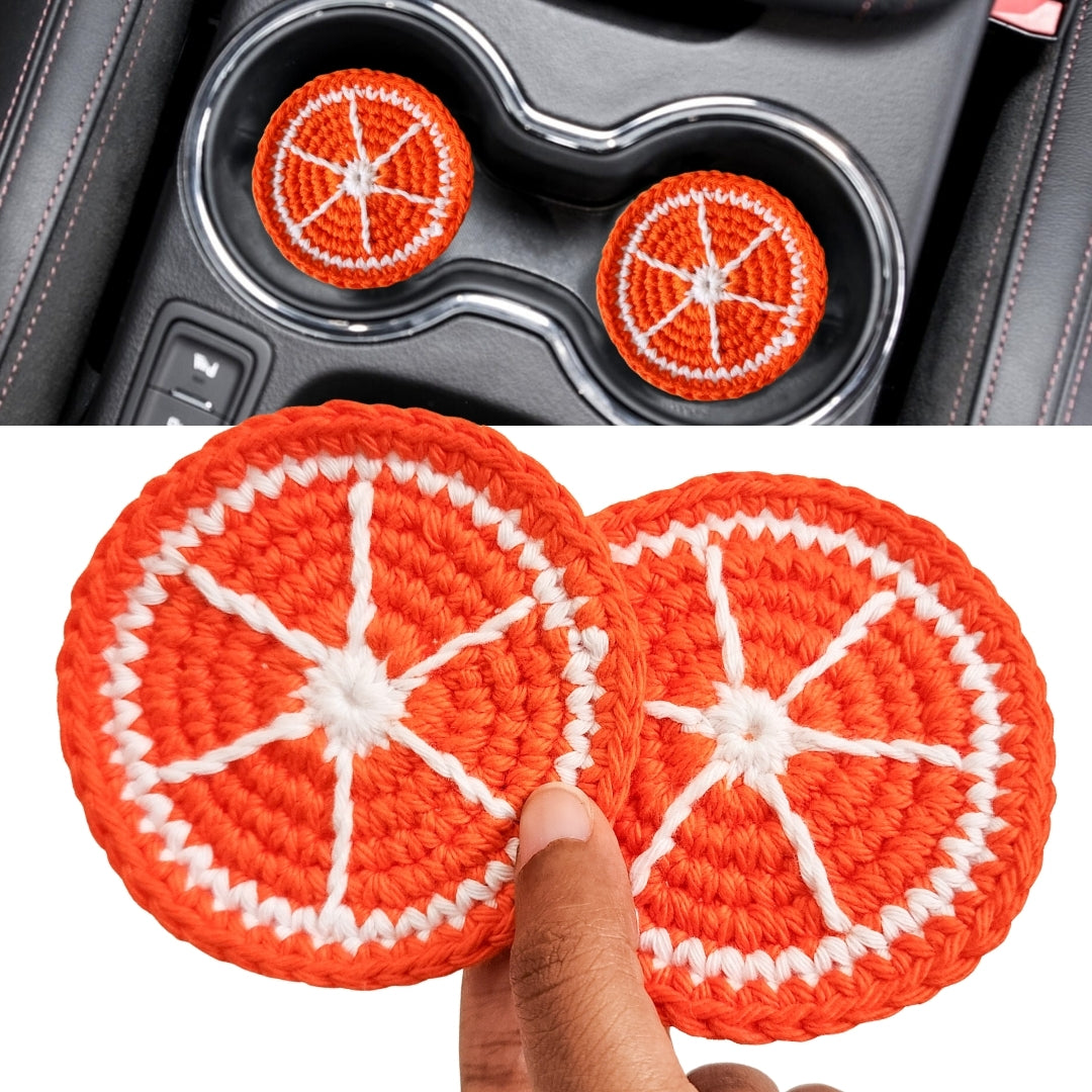 Set of 2 Car Coasters | Handwoven Crochet Cotton Fruit Car Coaster Set