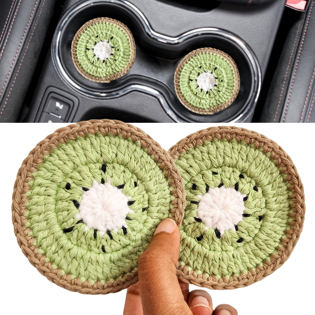 Set of 2 Car Coasters | Handwoven Crochet Cotton Fruit Car Coaster Set