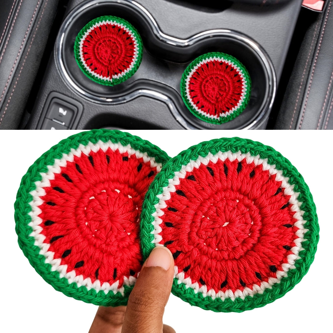 Set of 2 Car Coasters | Handwoven Crochet Cotton Fruit Car Coaster Set